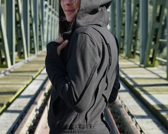 Hooded Jacket for Women~Black~Sweater~Alternative Clothing~Hippie clothes~Goa Jumper~Urban Pullover~Punk Hoodie~Psy Trance Festival Wear