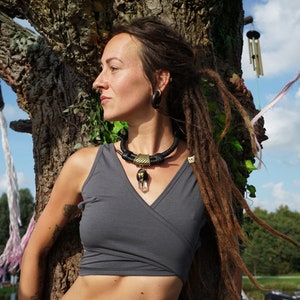 Wrap Top Yoga~Bra bandeau~Grey~Goa crop Top~Hippie Clothes~Alternative clothes~Boho  Top~Psy trance Festival Clothes~Gypsy,Tribal Clothing