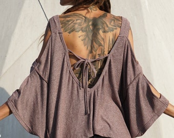 Top for Women Loose~Goa Top-Poncho-Boho Crop Top~Backless Top~asymmetric clothes-Goa Psy Trance Wear- Hippie Clothes-Gypsy,Tribal~YamunaArt