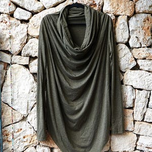 Asymmetric LONG SLEEVE Top for Women~Khaki Goa Shirt~Hippie Top~Goa Psy Tance Clothing~Gypsy,Tribal Pullover~Earthy Top~Alternative Clothing
