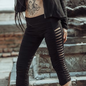 Black Cut out Gathered Legging for Women~Goa legging~Hippie clothes~yoga pants~Festival outfit~Psy trance Clothing~Alternative, gypsy,tribal