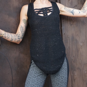 Knitted Crop Top for Woman~Black~Hippie Clothes~Goa Top,T-shirt~Backless Boho Top~Alternative clothing~Psy trance Wear~Festival~Gypsy,Tribal