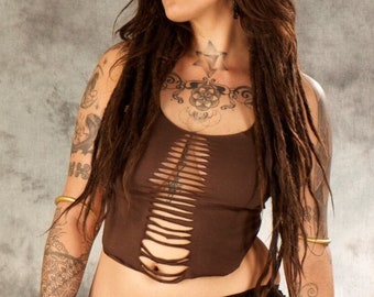 Topp med utskuren look för kvinnor ~ Hippie Crop Top ~ Goa Top ~ Yogatröja ~ Boho Linne ~ Festivaltop med rygglös klänning ~ Psy Trance Top ~ Alternativ ~ Tribalkläder ~ YamunaArt