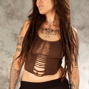 Cut out Top for Women~Hippie Crop Top~Goa Top~Yoga Shirt~Boho Tank~Festival Backless Top~Psy Trance Top~Alternative~Tribal Clothes~YamunaArt
