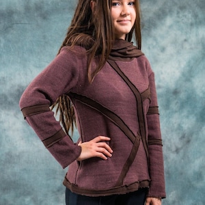 Knitted Pullover for Women~jumper sweater Hoodie asymmetric earthy Goa Psy Trance Wear Hippie Alternative gypsy tribal clothing~Yamuna Art
