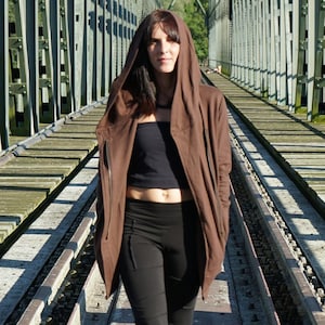 Hooded Jacket for Women~Brown Cardigan~thumbhole~Hooded sweater~Hippie clothes~Coat~Goa Psy trance Jumper~Urban Pullover~Boho,Tribal Hoodie