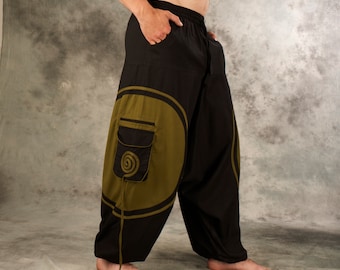 Goa Hose Spiral~schwarz,Baumwoll Hose,Haremshose,Hippie,Tasche,Aladinhose,Aladin Hose,Tribal,Boho Hose,Alibaba Hose, Yoga Hose,