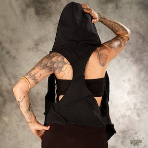 Knitted hooded Vest for women~asymmetric~Hoodie~Hippie Clothes~Alternative~Earthy~Boho~Yoga~Tribal Clothing~Goa Psy Trance Festival Clothing