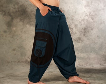 Goa Hose Spiral~Blaue Baumwollhose~HaremshoseHippie~Pocket~Aladinhose~Tribal,Boho Hose~Alibaba Hose~Loas Yogahose