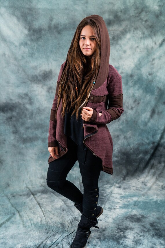 Suéter de punto para mujer suéter con capucha asimétrico con