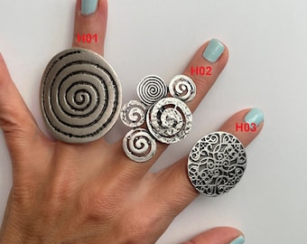 Womens Boho Bohemian Jewelry  Adjustable Silver Oversized Big Chunky Statement Rings