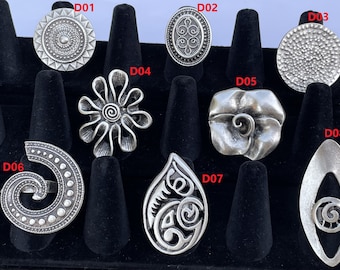 Womens Boho Rings Bohemian Jewelry Floral Spoon Vintage Hippie Statement Adjustable Silver Chunky Rings