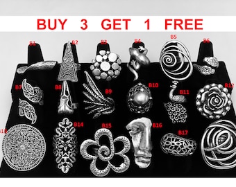 Womens Boho Rings Bohemian Jewelery Floral Spoon Vintage Hippie Statement Adjustable Silver Chunky Rings