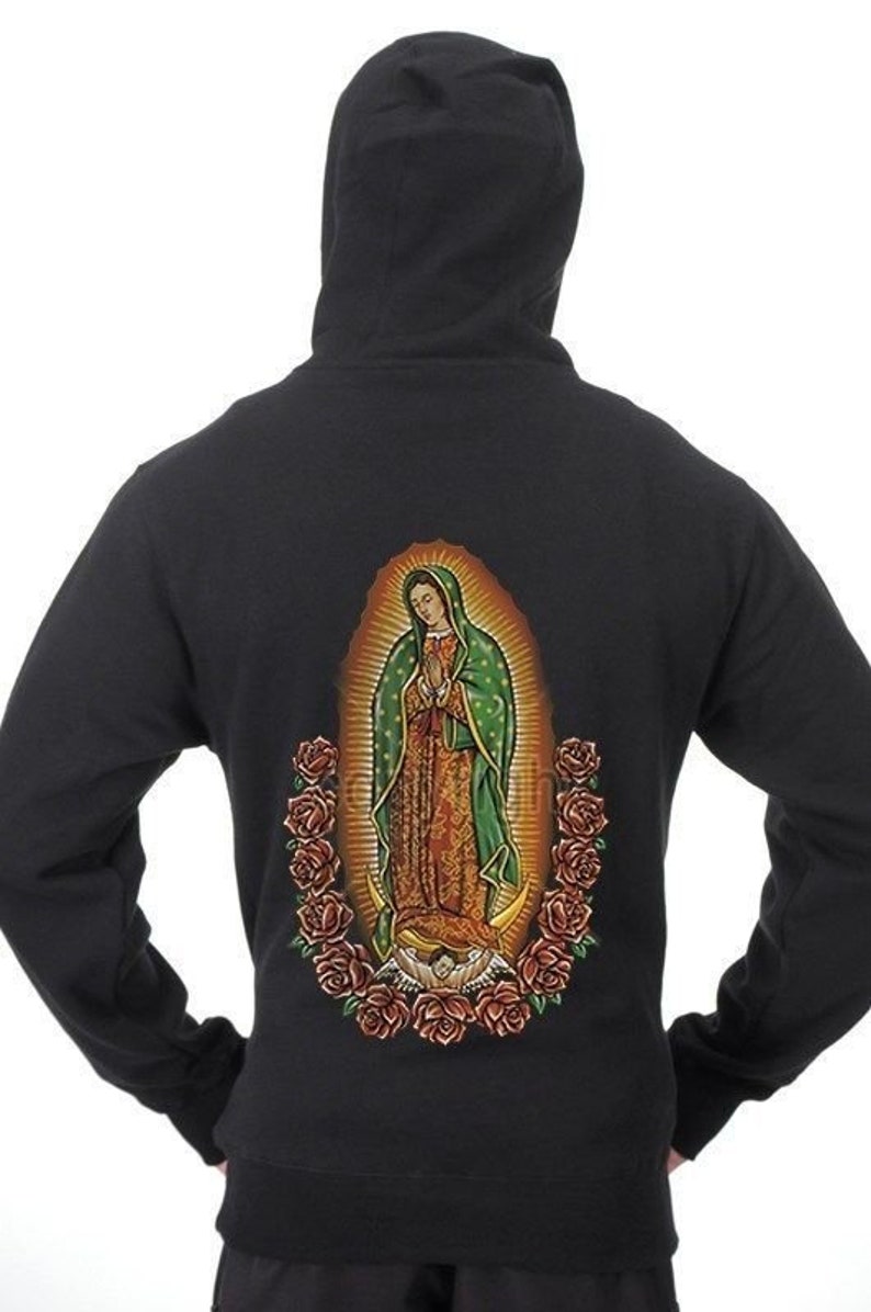 Women/'s The Madonna Our Lady Of Guadalupe Virgin Mary Black Zip Up Zipper Hoodie