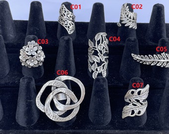 Womens Boho Rings Bohemian Jewelry Floral Spoon Vintage Hippie Statement Adjustable Silver Chunky Mandala Rings