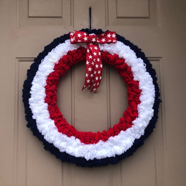 Patriotic plush yarn wreath