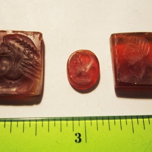 3 Antique Carnelian Seals and Intaglios Grand Tour Late 19th C. Ancient Designs - Great Ring or Pendant Stones