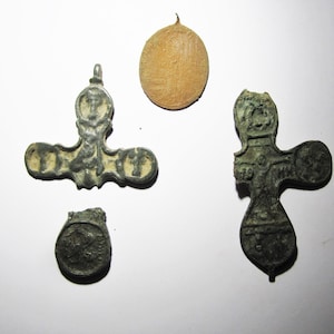 Post Medieval Russian Orthodox Crucifixes and Medal Relics to Repurpose or Use, Perfect for Pendants/Drops/Earrings
