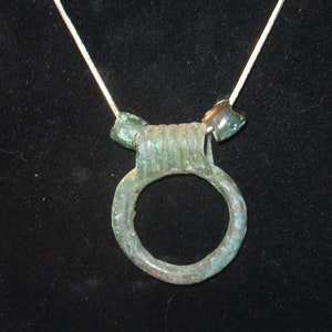 Koban Bronze Ring Amulet with Koban Side Beads on 18 Inch Sterling Silver Chain North Caucasus c 1100 - 400 BC - Late Bronze Early Iron Age