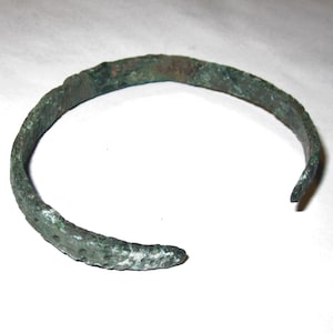Authentic  Decorated  Bent Viking Bracelet 800-1100 AD Bronze - Beautiful Patina