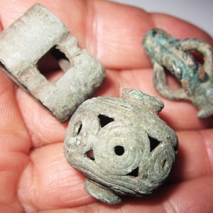 3 Ancient Koban Bronze Beads Spacer North Caucasus c 1100 - 400 BC - Late Bronze Early Iron Age