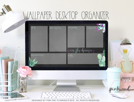 Chalkboard Cactus Desktop Walpaper Organizer Desktop Etsy