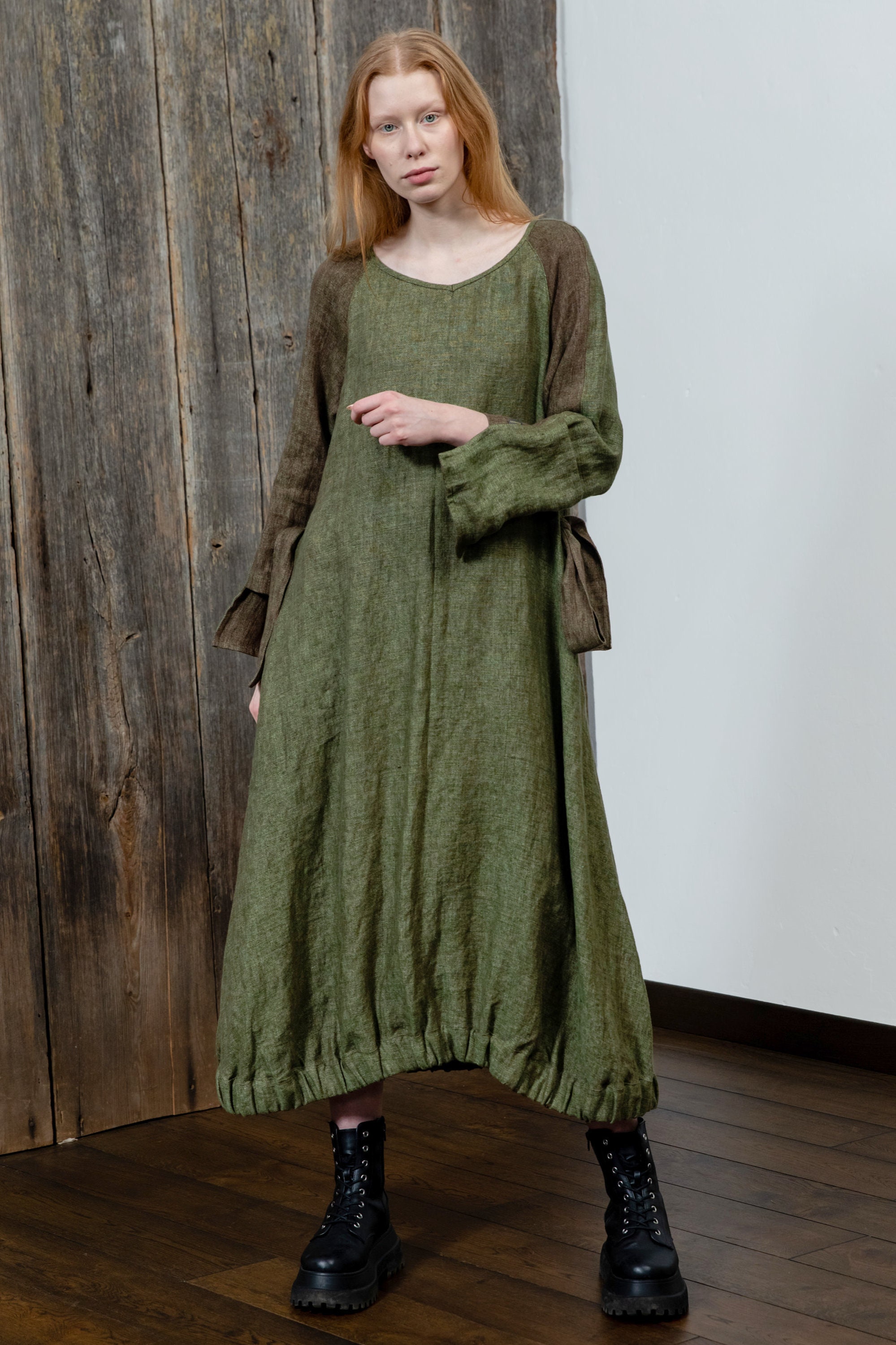 Long Green Linen Dress With Belt and Pockets Winter Dress - Etsy Australia