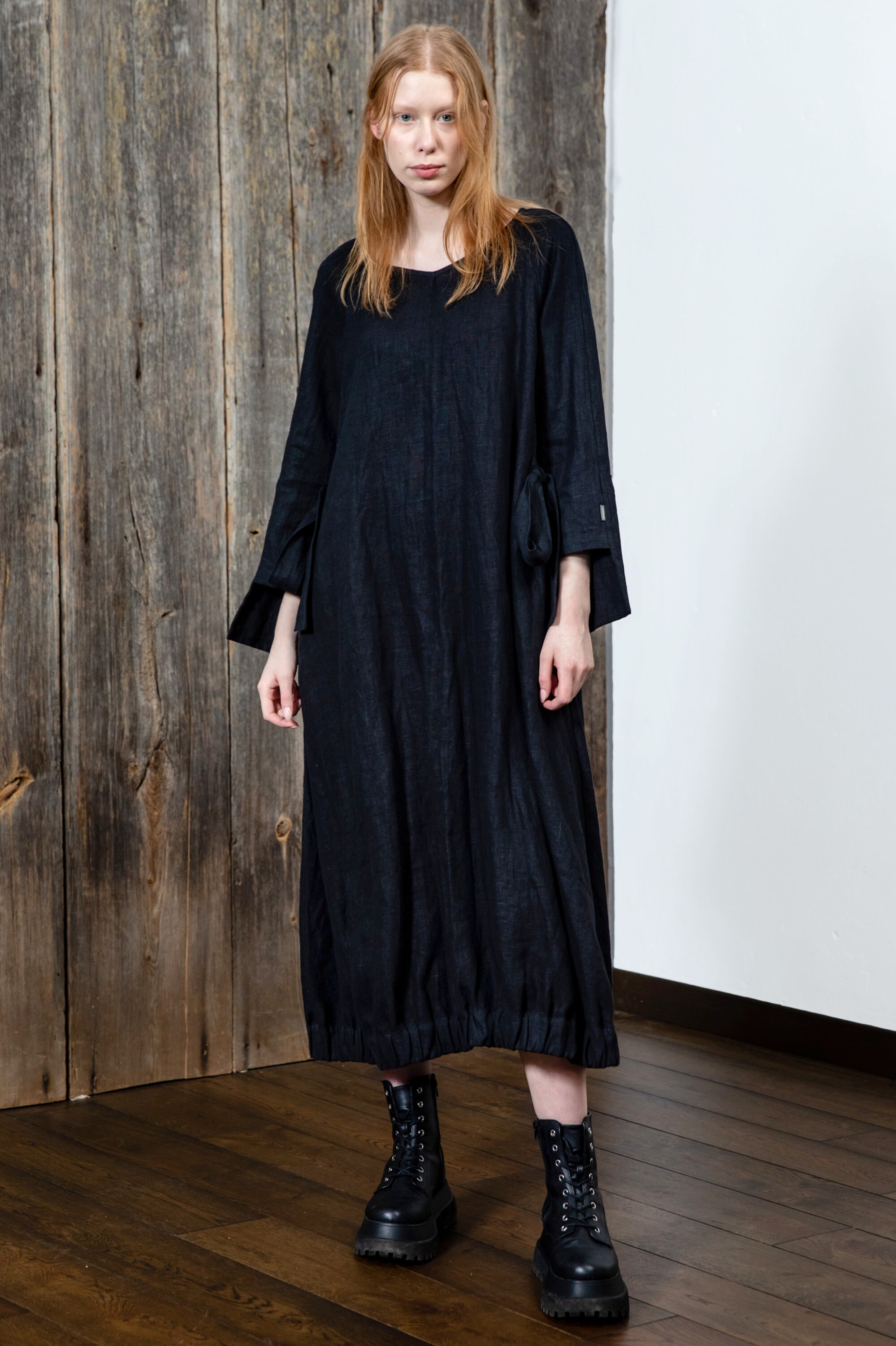 Long Black Linen Dress, Loose Fit Dress, Dress With Belt, Oversize ...