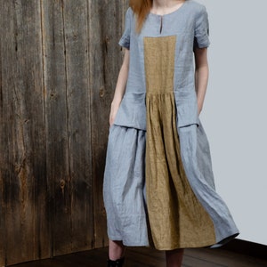 Blue linen loose fit dress Playful summer dress Hot weather original design dress Holiday dress Oversized cute dress with pockets image 4