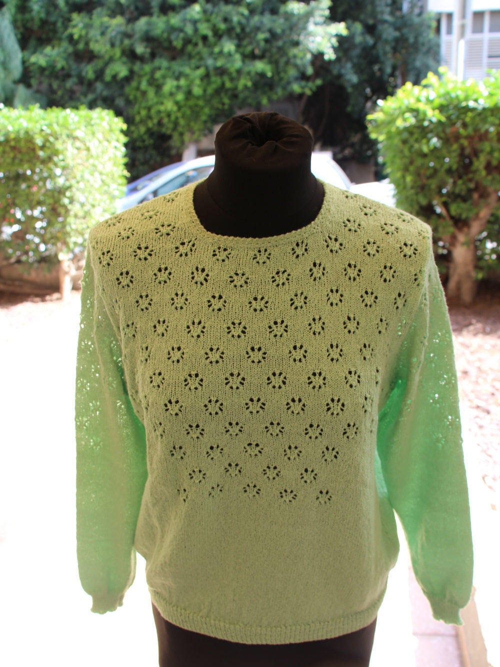 Knitted Light Green sweater. Lace knitted pullover. Light Etsy
