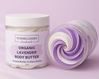 Organic Lavender Body Butter, Whipped Shea, Natural Moisturizer