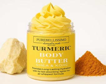 Whipped Turmeric Body Butter – Shea & Kojic, Handmade Glow Cream