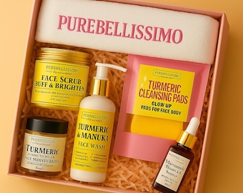 Brightening Face Kit | Turmeric Cleanser, Exfoliating Pads | Spa Gift Box