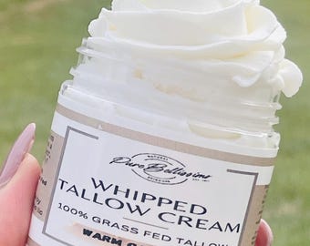 Whipped Tallow, All Natural Grass Fed Tallow Moisturizer, Lip Balm Tallow, 8 oz jar