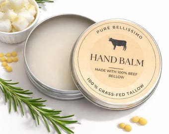 PureBellissimo Hand Balm | 100% Grass-Fed Beef Tallow Hand Balm | Natural Hand Moisturizer | Rich Tallow Balm | Dry Hands Care