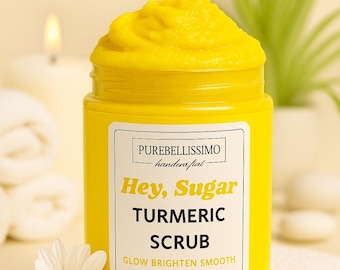 Turmeric Scrub | Natural Exfoliating Body Scrub | Brightening Glow Sugar Polish | Handmade Vegan Skincare | PureBellissimo