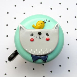 Bike Bell - Carlo the Cat - two-colored - 55mm - polymer clay - handmade (519)