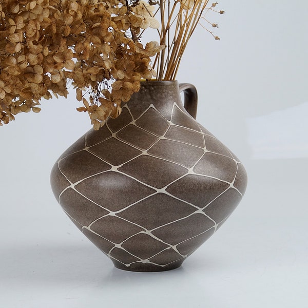 Ceramic vase, brown and white, 1950s