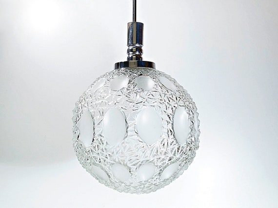 Large Ceiling Lamp Ball 60s Glass And Chrome Space - Large Silver Ball Pendant Lights