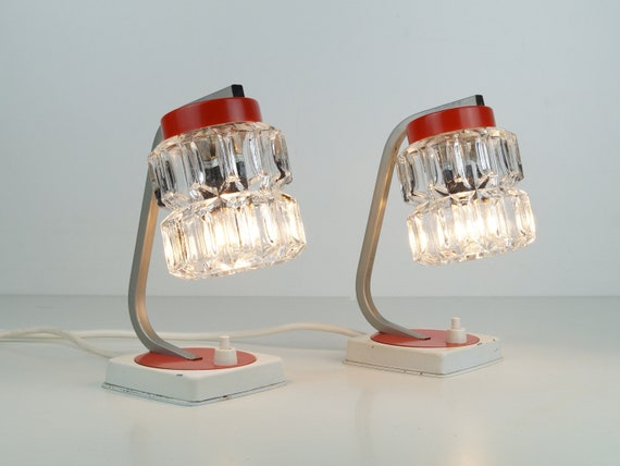 Weiß, 70er Jahre Nachttischlampen Set