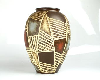 Jarrón esgrafiado grande, Sawa Ceramics, años 60