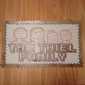 Retro 8bit Family Wood Sign - Personalized and Custom Engraved