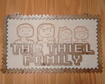 Retro 8bit Family Wood Sign - Personalized and Custom Engraved