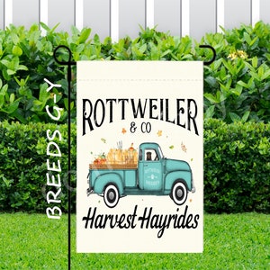 Custom Dog Harvest Hayrides Garden Flag (BREEDS G-Y) Choose Your Breed ~ One Sided 12.5 x 18 Garden Flag ~ NO POLE ~ Garden Flag