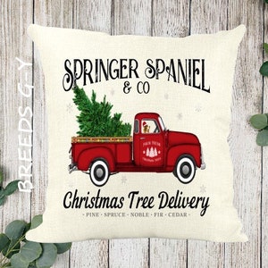 Custom Dog Christmas Tree Delivery Pillow Cover ~ COVER ONLY ~ BREEDS G-Y - Choose Breed ~ Solid Off-White 18 x 18 ~ Christmas Pillow Cover