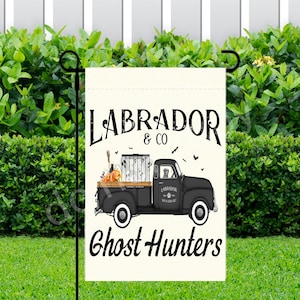 Labrador (Silver) & Co. Ghost Hunters Garden Flag ~ 12.25 x 18 ~ Flag Only ~ No Pole ~ Halloween Decorations