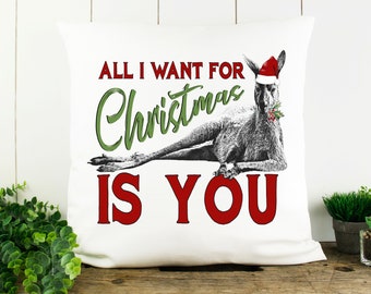 All I Want for Christmas Is You Llama Pillow Cover Solid White   18 x 18 ~Cover Only~