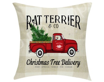 Rat Terrier & Co. Christmas Tree Delivery Pillow Cover Buffalo Plaid 18 x 18 ~Cover Only~