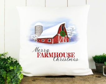 Farmhouse Christmas Pillow Cover Solid White   18 x 18 ~Cover Only~