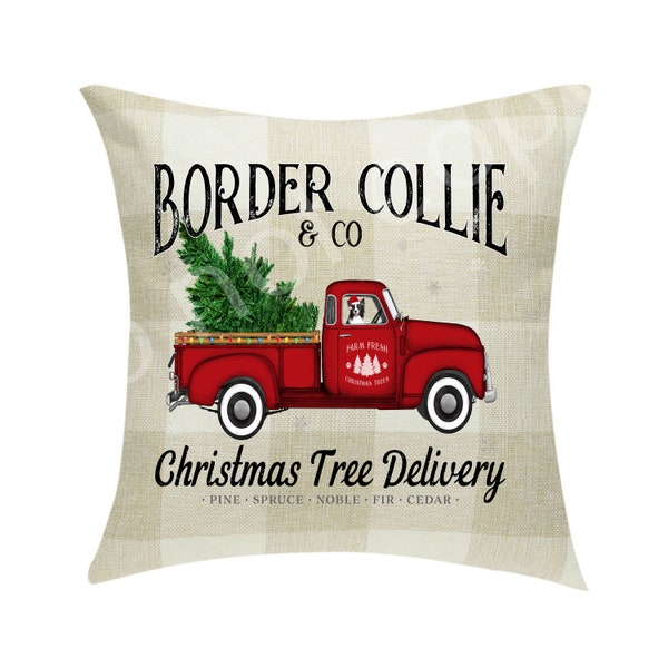 Border Collie Christmas Tree Delivery Pillow Cover Buffalo Plaid 18 x 18 ~Cover Only~